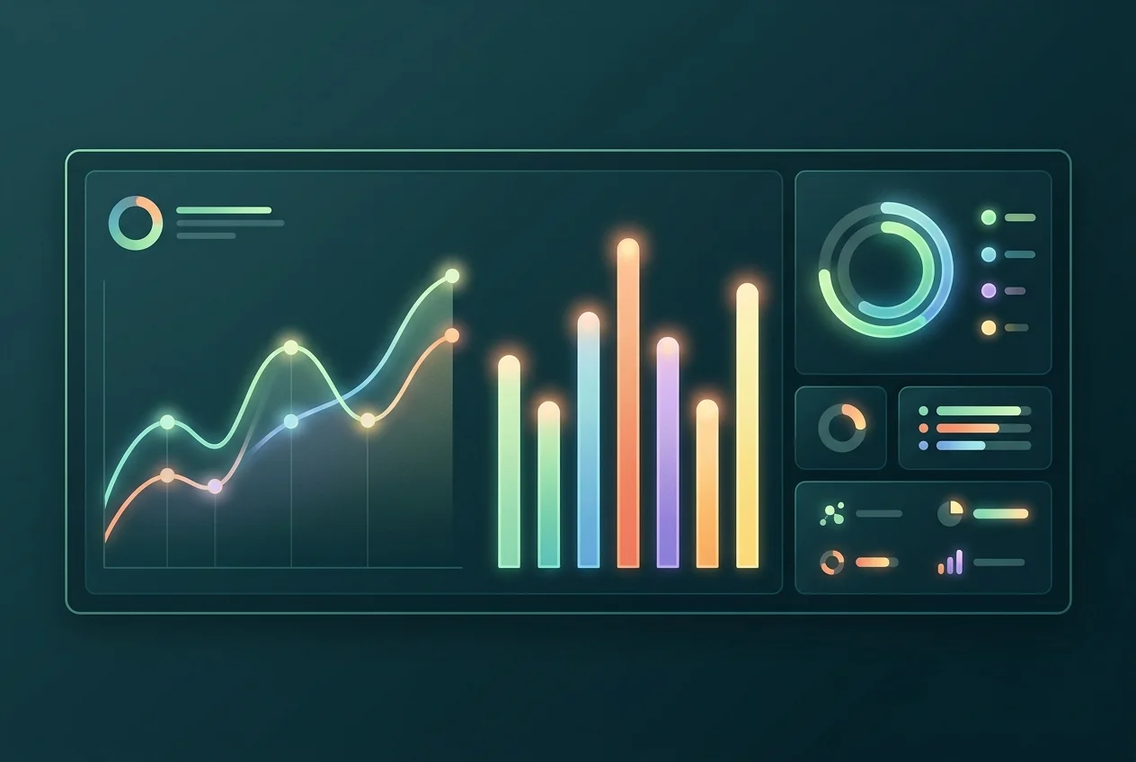 Clean illustration of a screen time dashboard showing weekly app usage charts and category breakdowns
