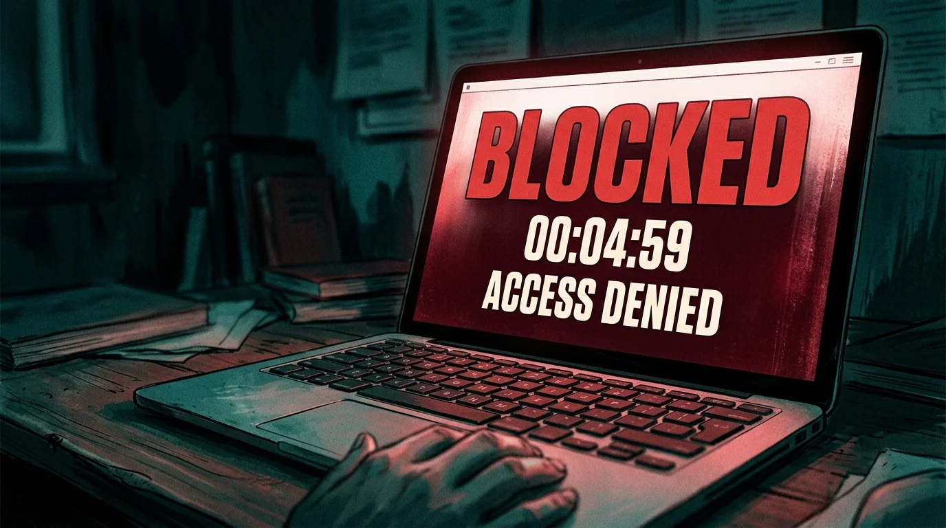 Cold Turkey Blocker review — locked computer screen with frozen timer countdown