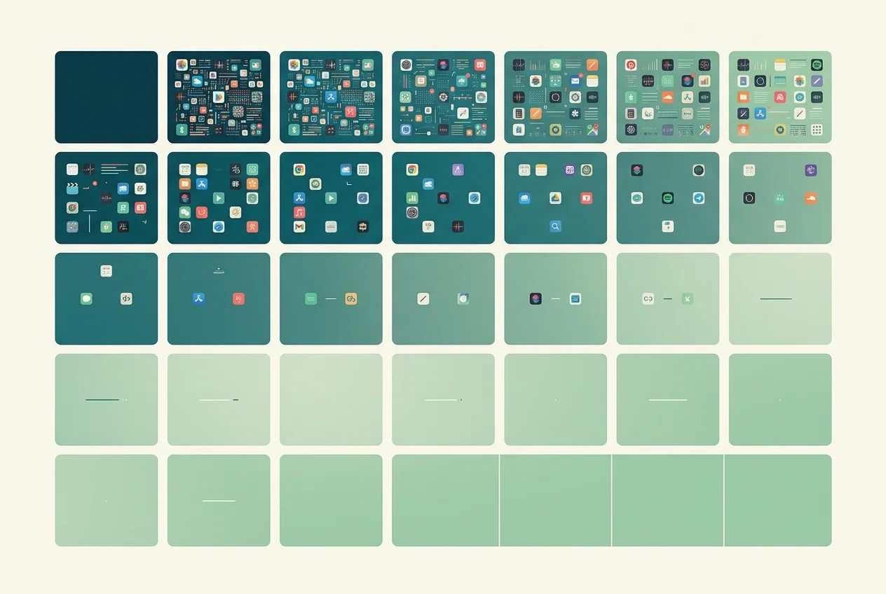 30-day calendar gradually clearing from cluttered app icons to clean open space