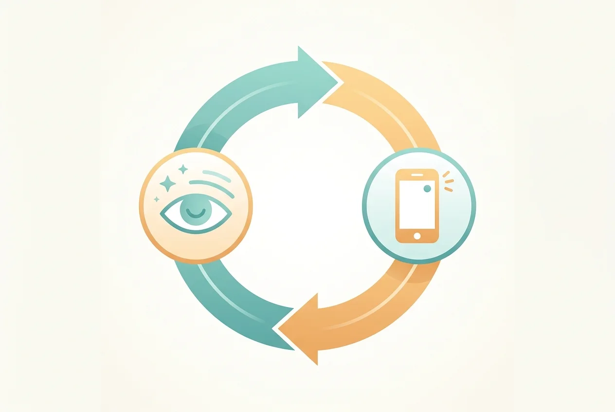 Timeline illustration showing the cycle of a quiet moment triggering an automatic phone reach